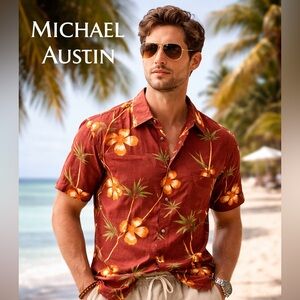 NWT Michael Austin,Hawaiian Shirt Bamboo Floral Tropical Resort Vacation,Size M